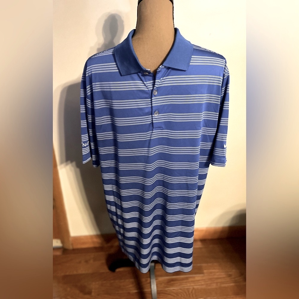 NIKE DRI-FIT GOLF POLO, ROYAL BLUE & WHITE, SIZE L